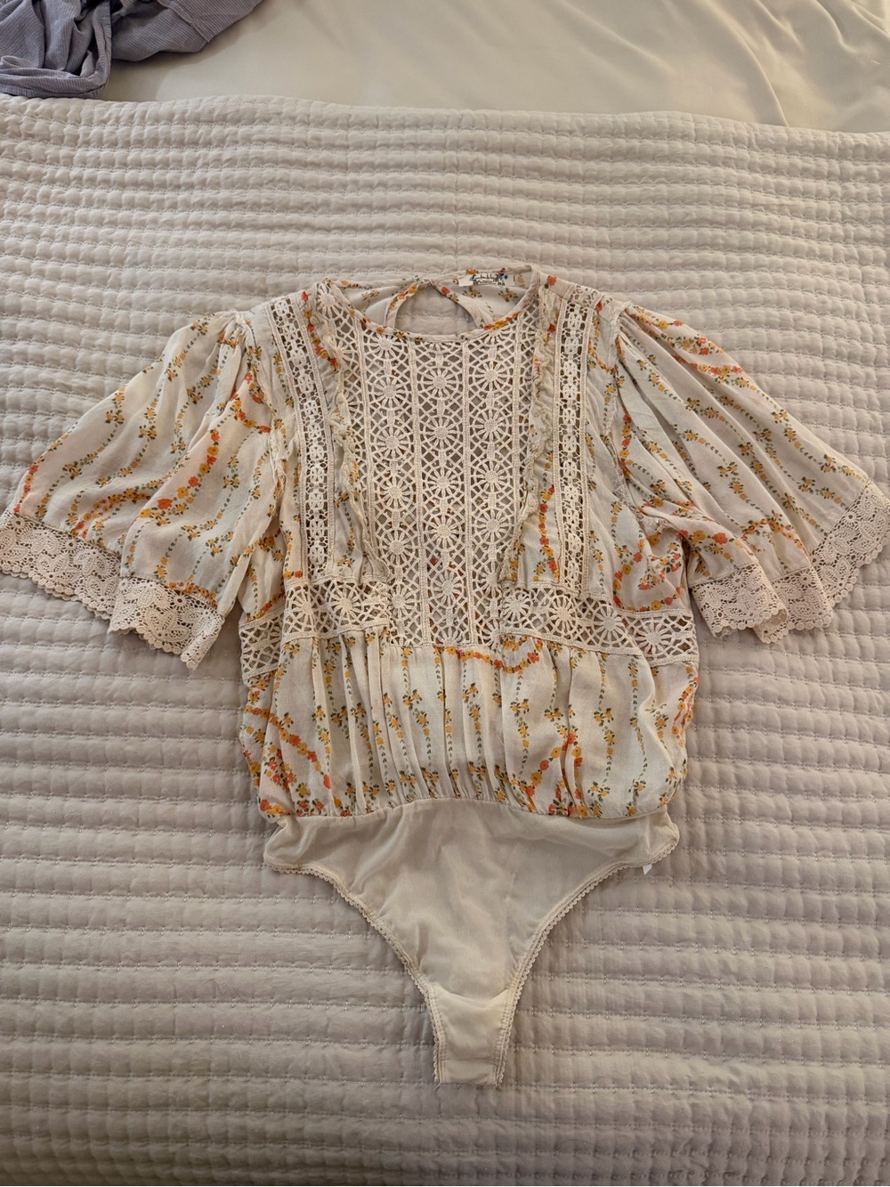Free People Floral Ivory Lace Bodysuit